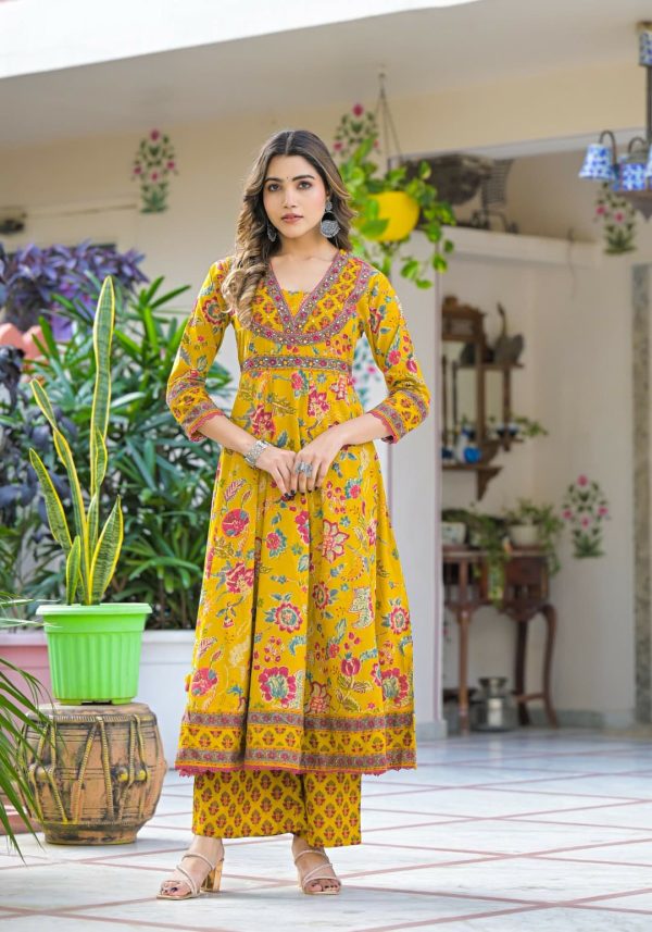Gulnaz Mustard Mirror-Embroidered Anarkali Set - Image 5