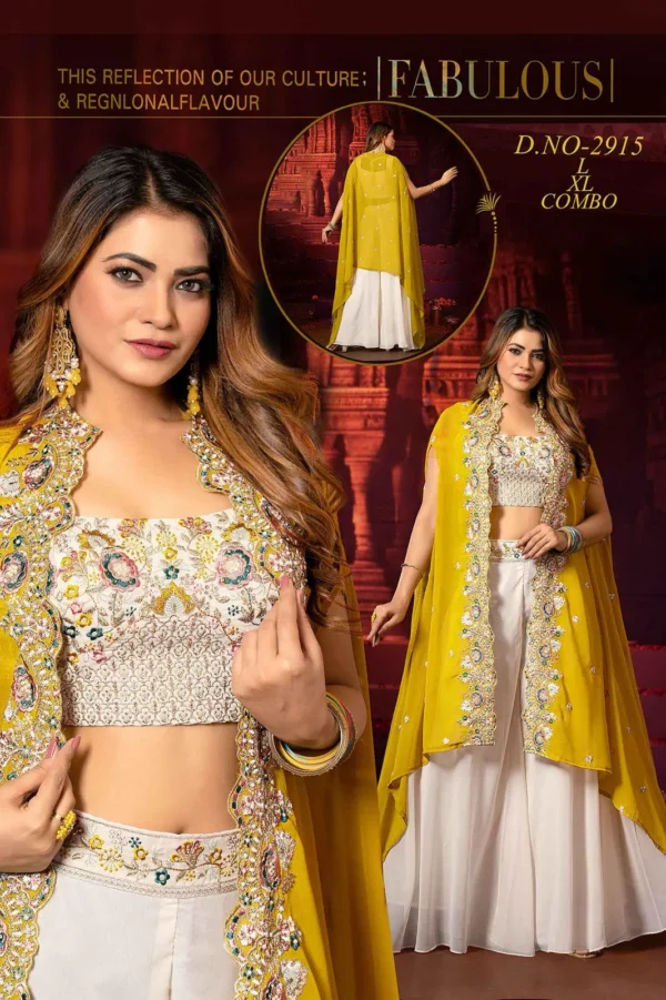 Luxury Embroidered Jacket Style Crop Top with Palazzo Pants – Designer Indian Wedding & Festive Outfit - Image 4