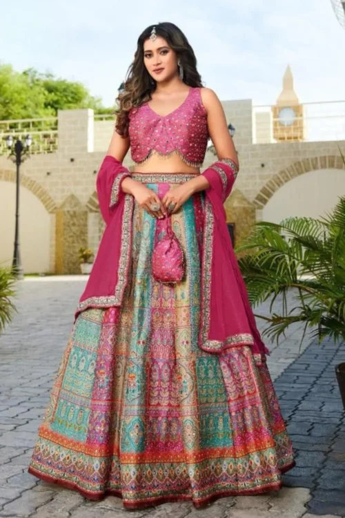 Exclusive Designer Pink Embroidered Lehenga Choli Set with Dupatta with Matching Potli Bag Luxury Indian Wedding
