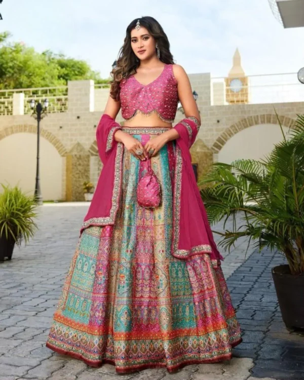 Exclusive Designer Pink Embroidered Lehenga Choli Set with Dupatta with Matching Potli Bag Luxury Indian Wedding